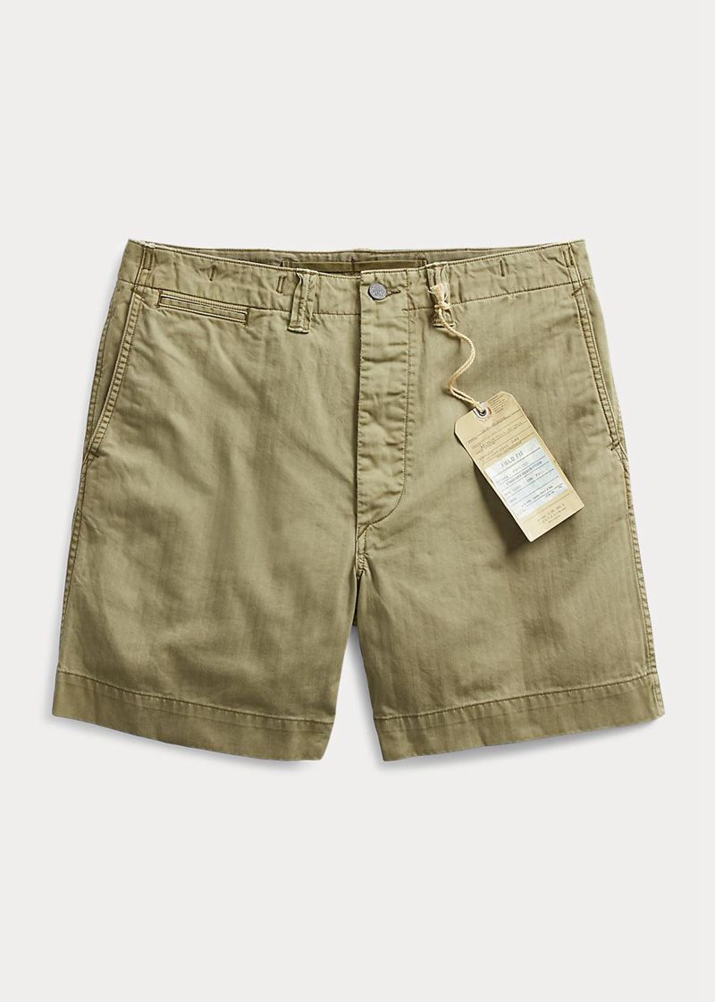 Shorts RRL Hombre Herringbone Twill Field Chile Verde Oliva JYBHV-6970